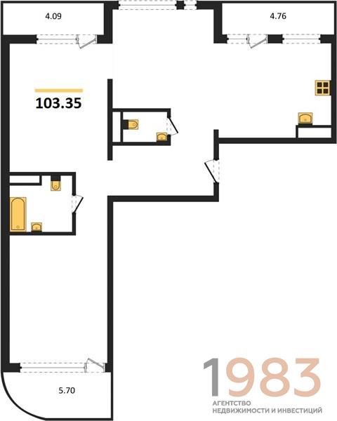 Квартира 3-комнатная квартира
