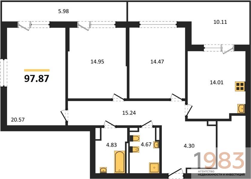 Квартира 3-комнатная квартира