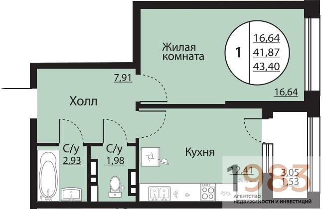 Квартира 1-комнатная квартира