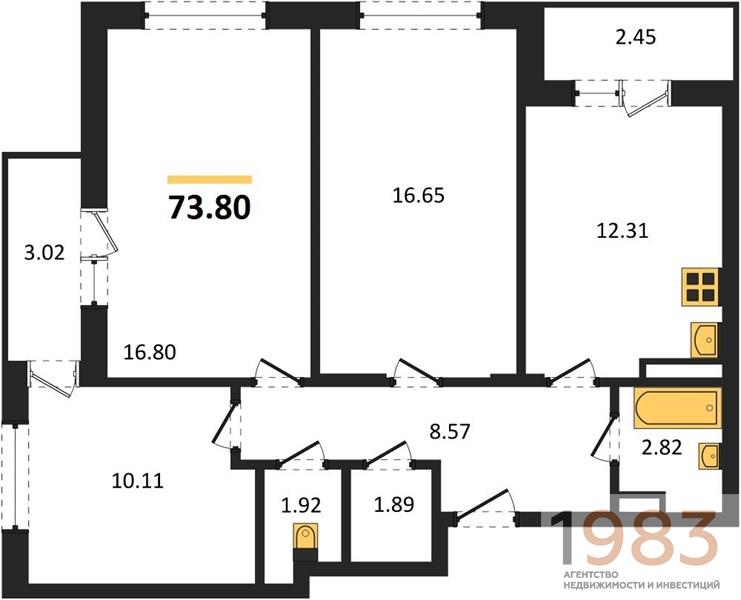 Квартира 3-комнатная квартира