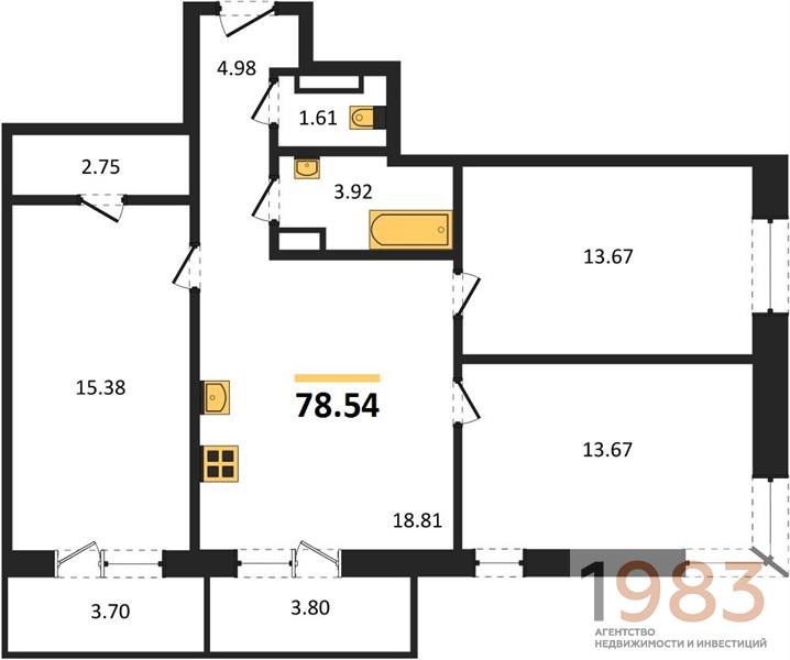 Квартира 3-комнатная квартира