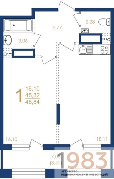 Квартира 1-комнатная квартира