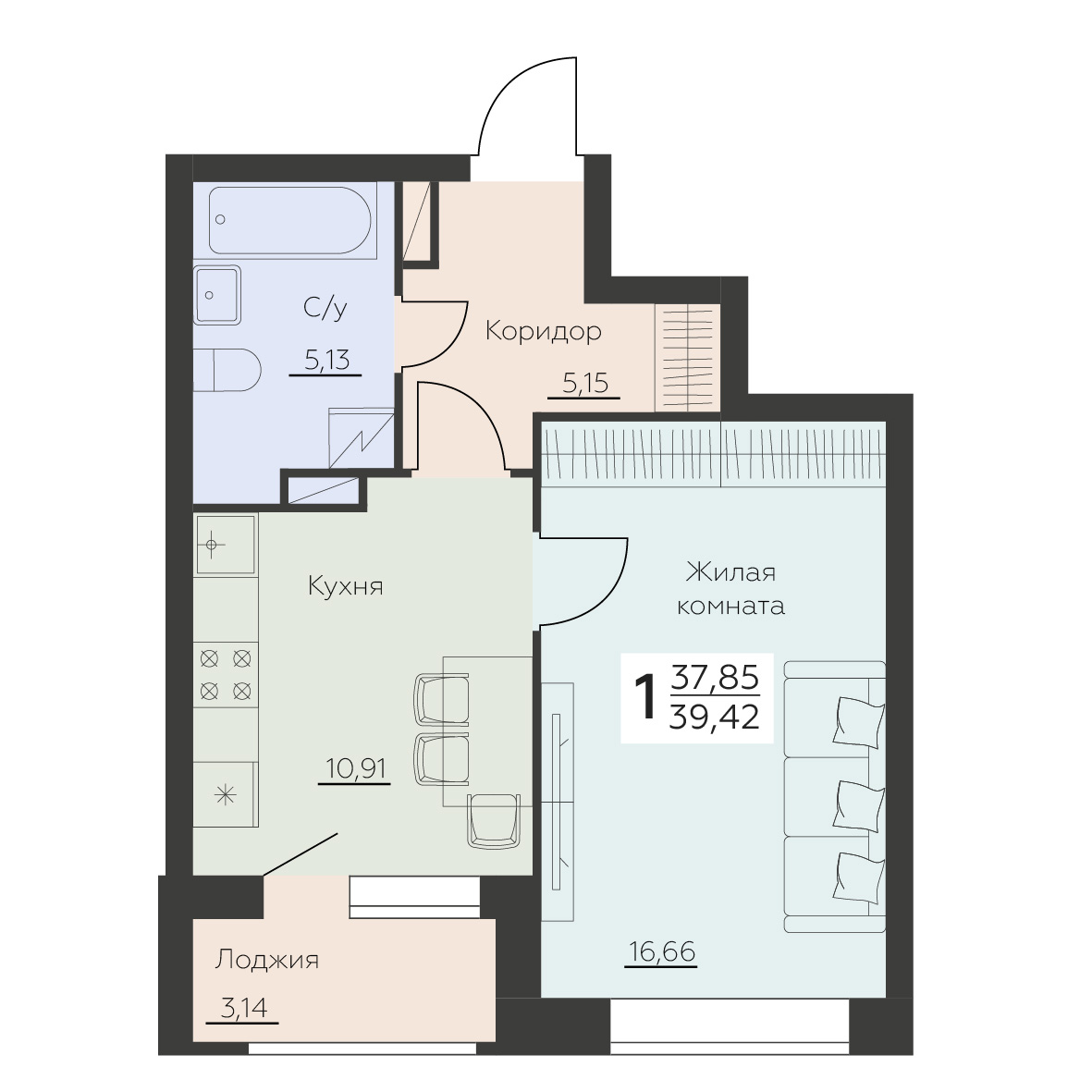 Квартира 1-комнатная квартира