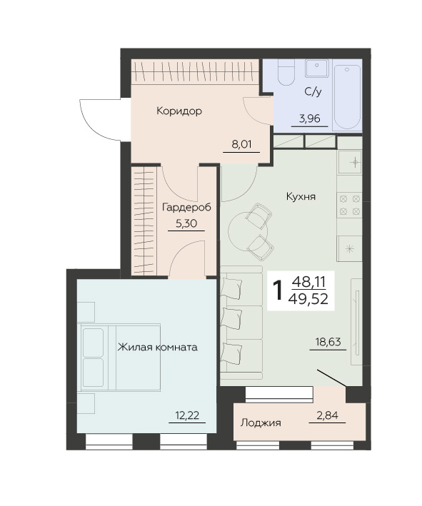 Квартира 1-комнатная квартира