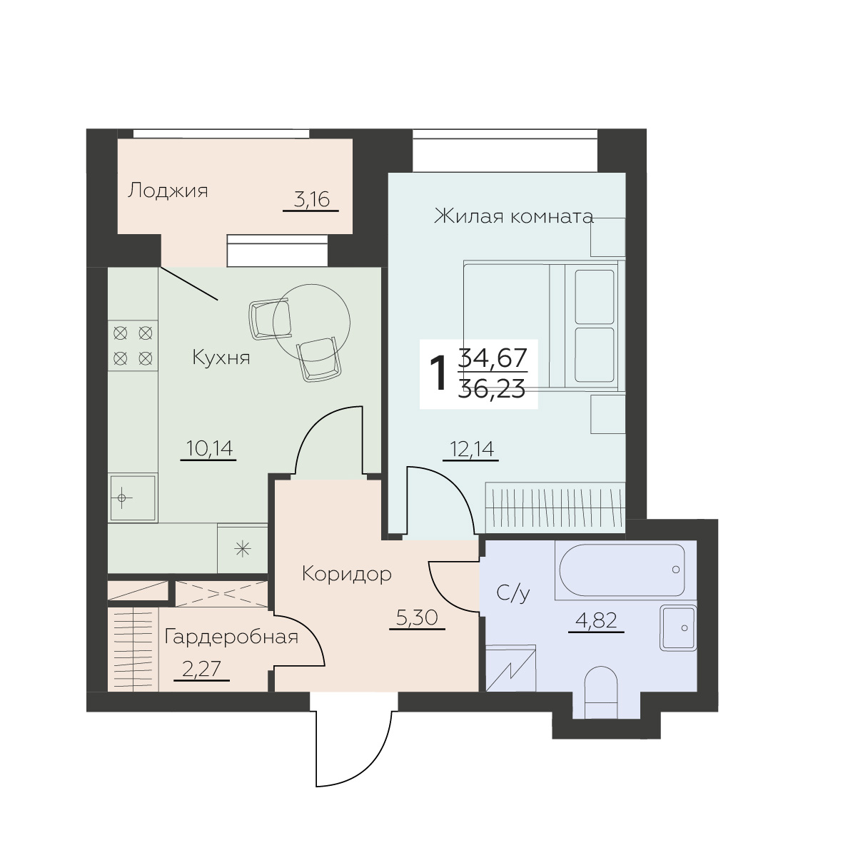 Квартира 1-комнатная квартира