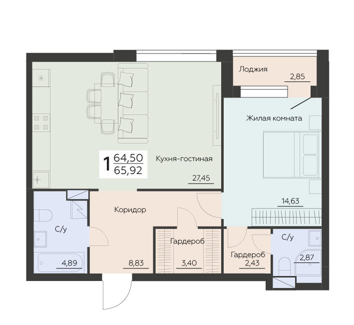 Квартира 1-комнатная квартира