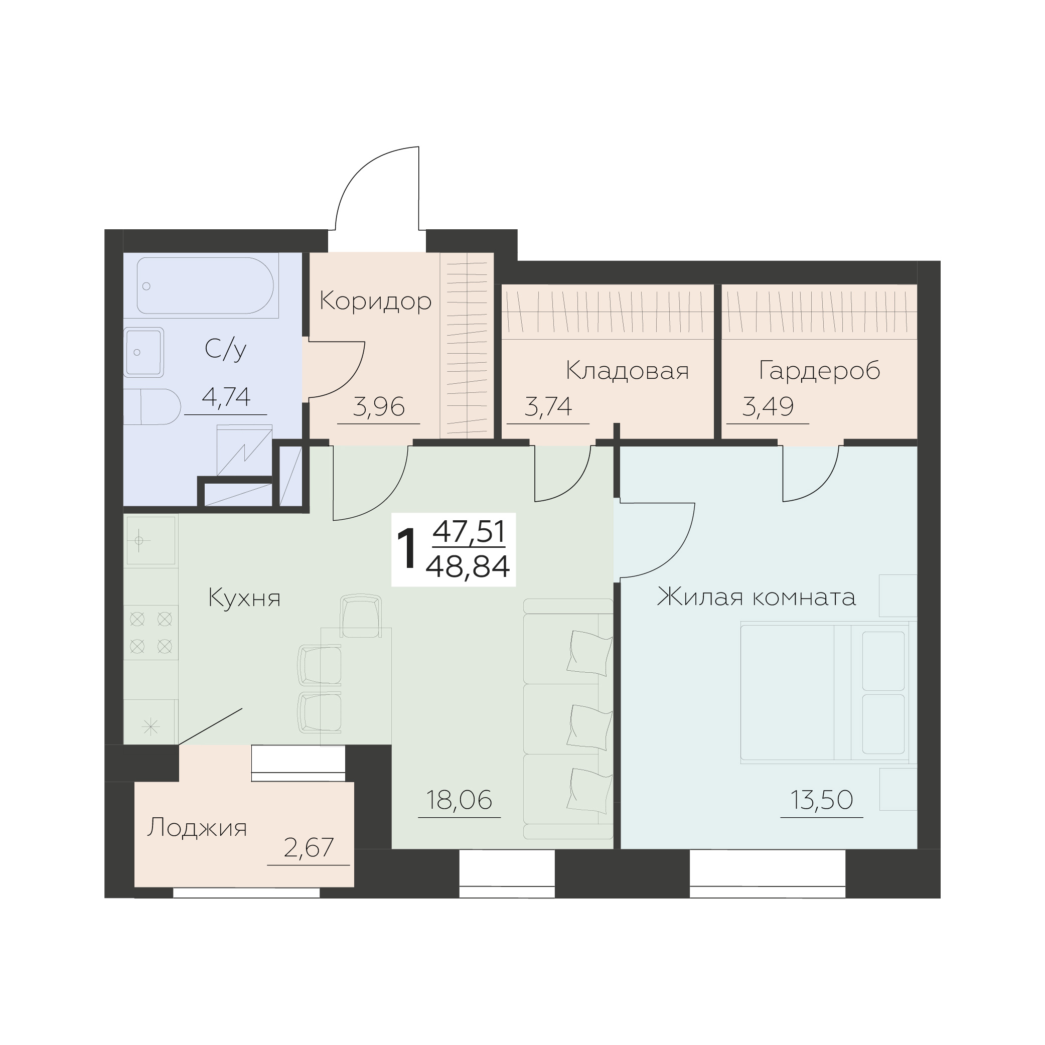 Квартира 1-комнатная квартира