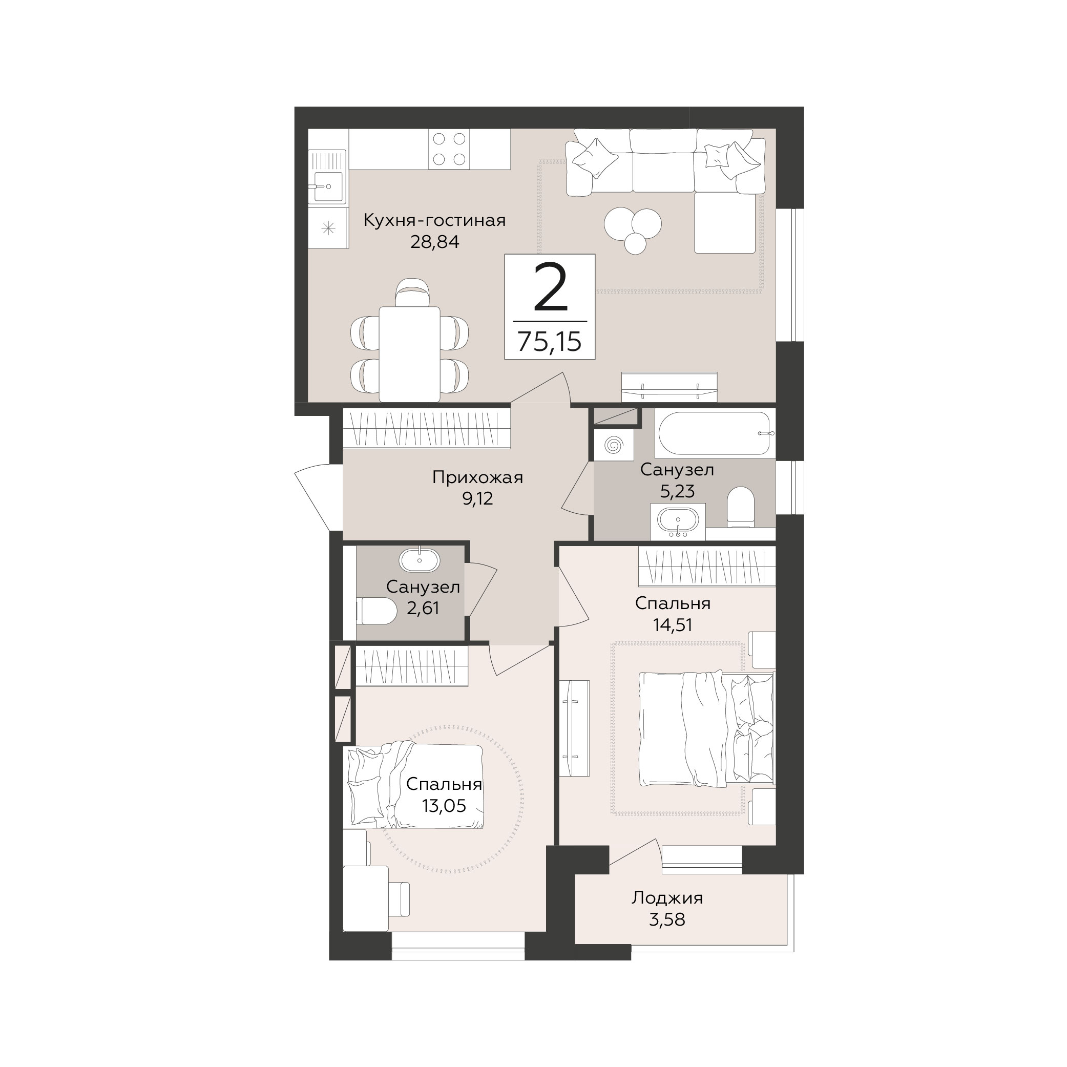 Квартира 2-комнатная квартира