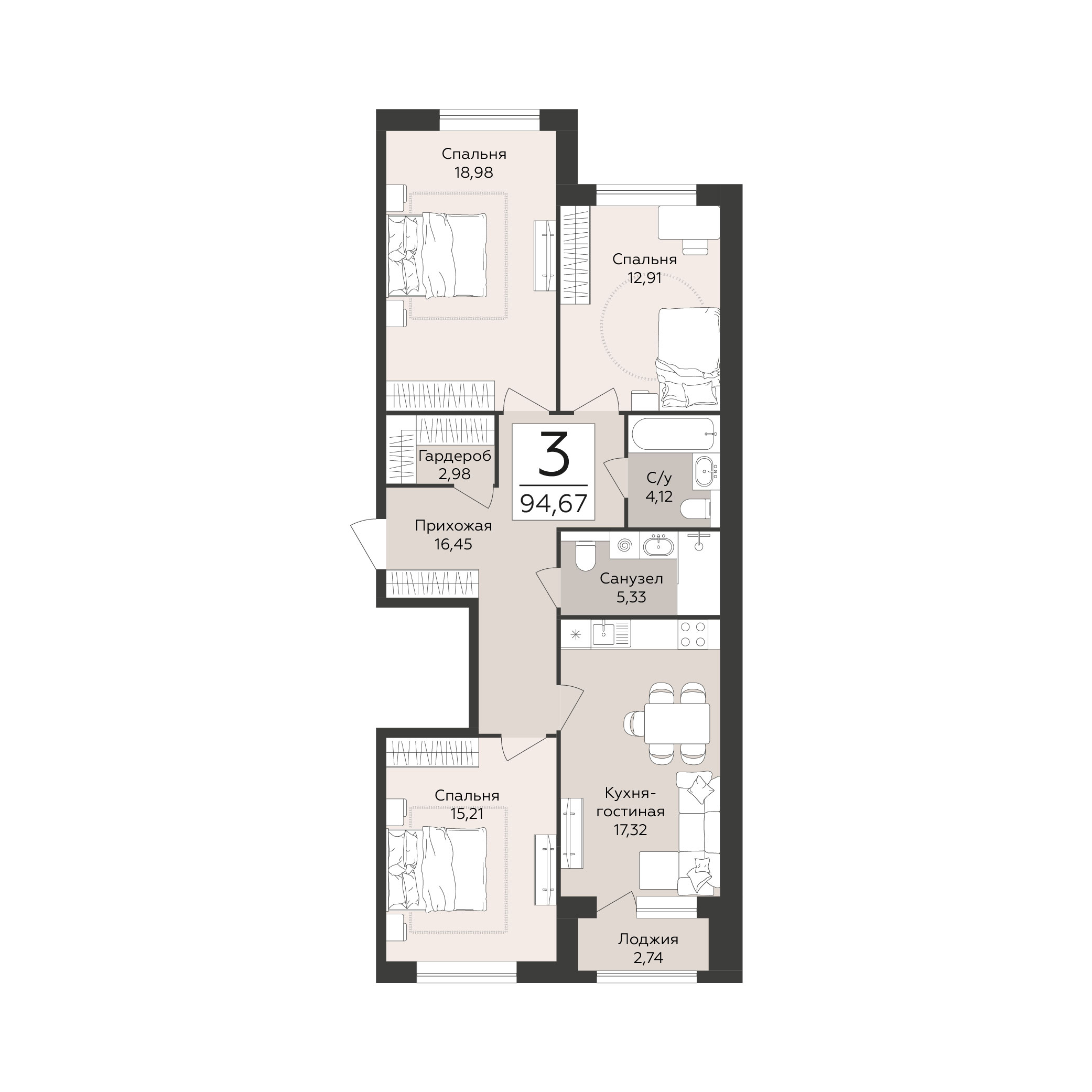 Квартира 3-комнатная квартира