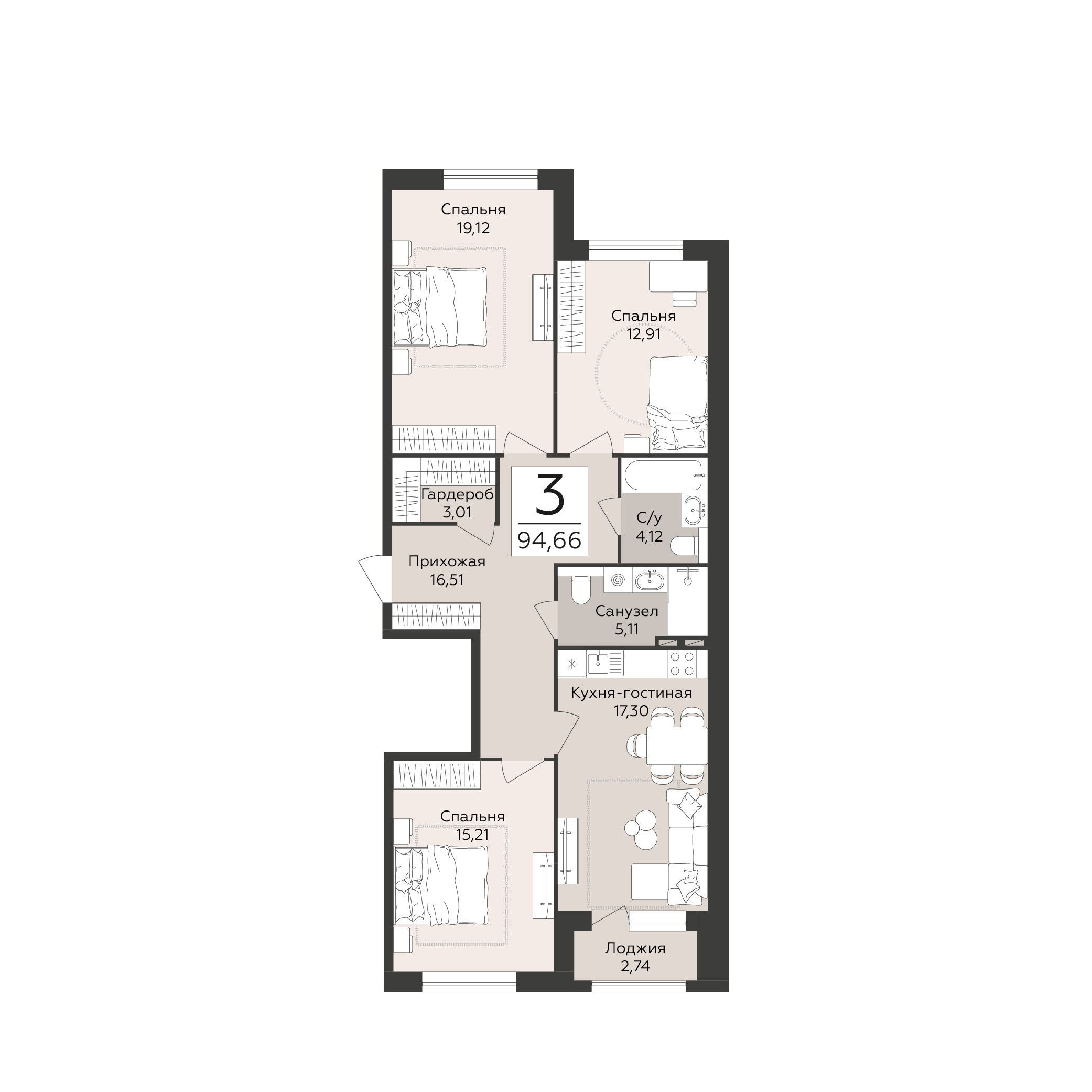 Квартира 3-комнатная квартира