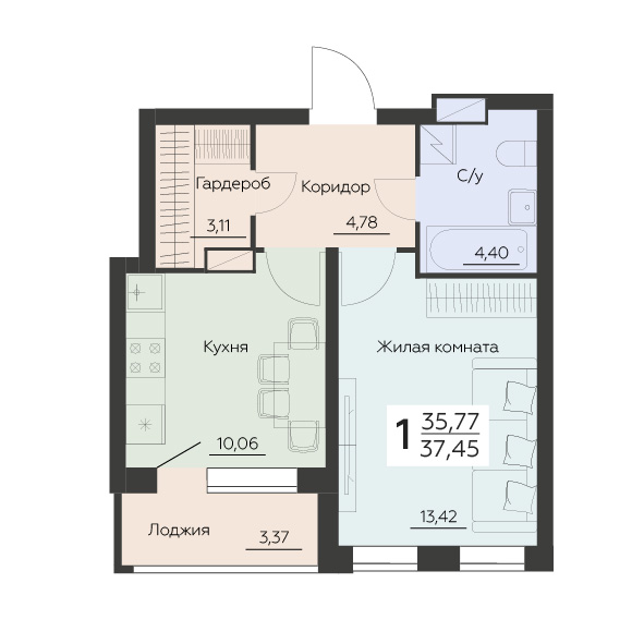 Квартира 1-комнатная квартира