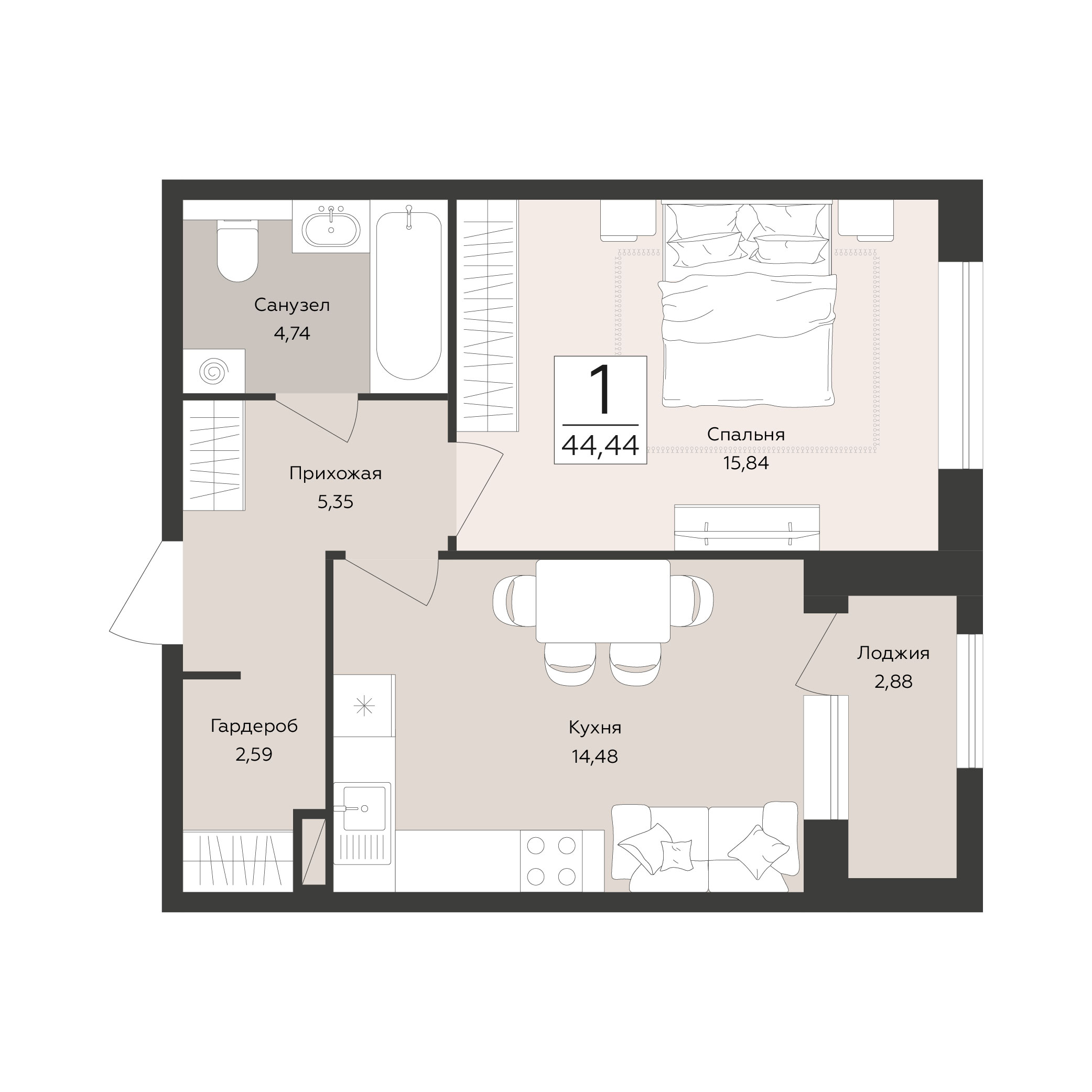 Квартира 1-комнатная квартира