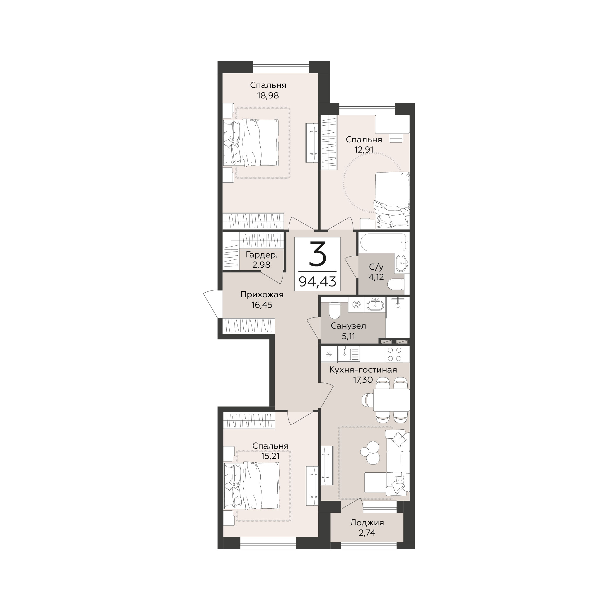 Квартира 3-комнатная квартира