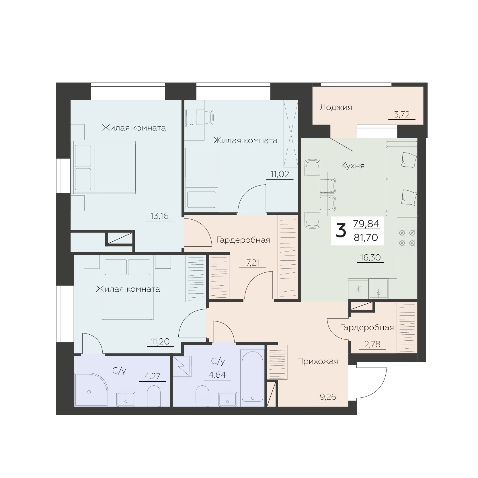 Квартира 3-комнатная квартира