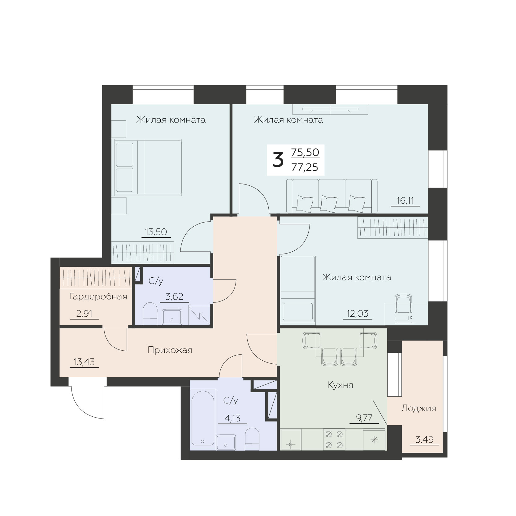 Квартира 3-комнатная квартира