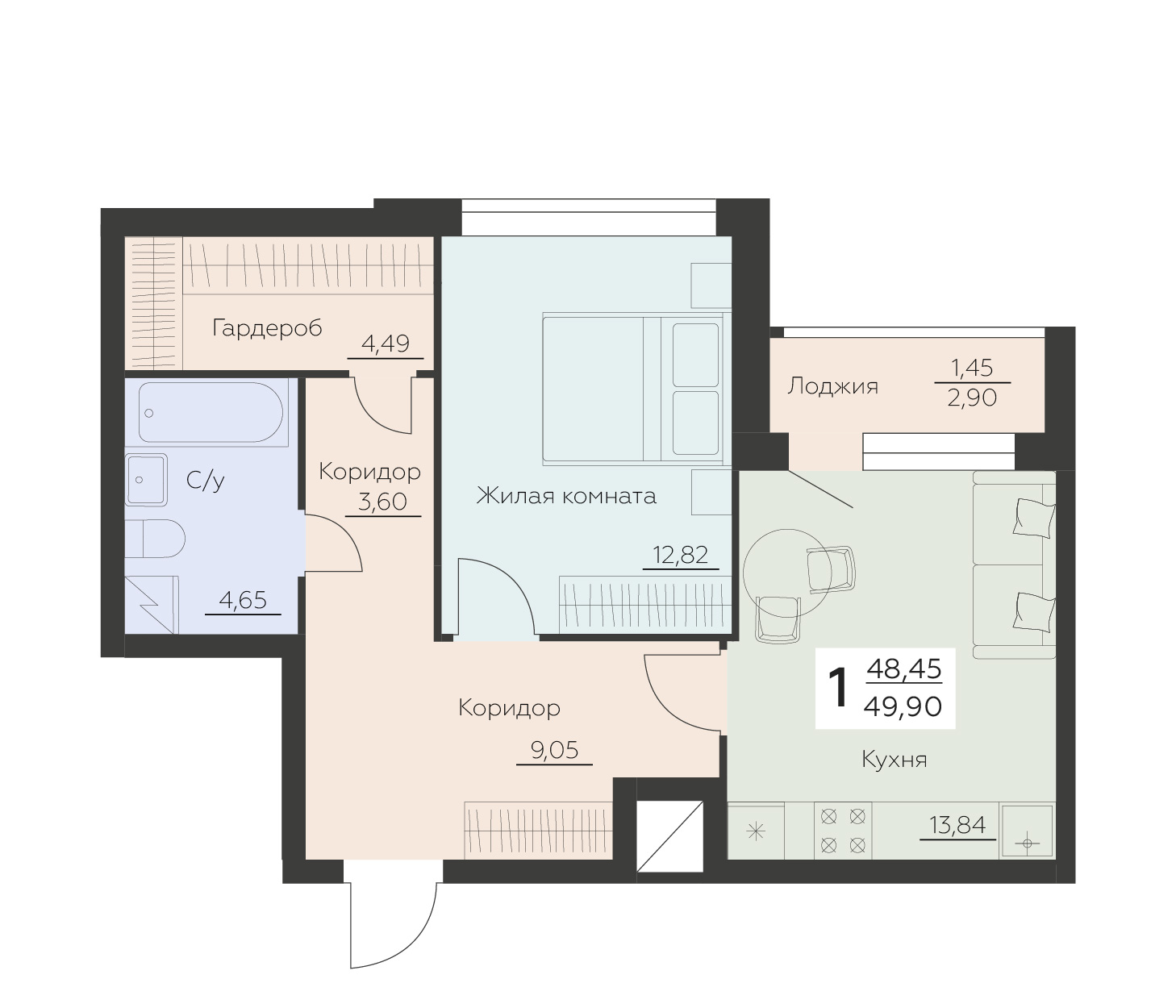 Квартира 1-комнатная квартира