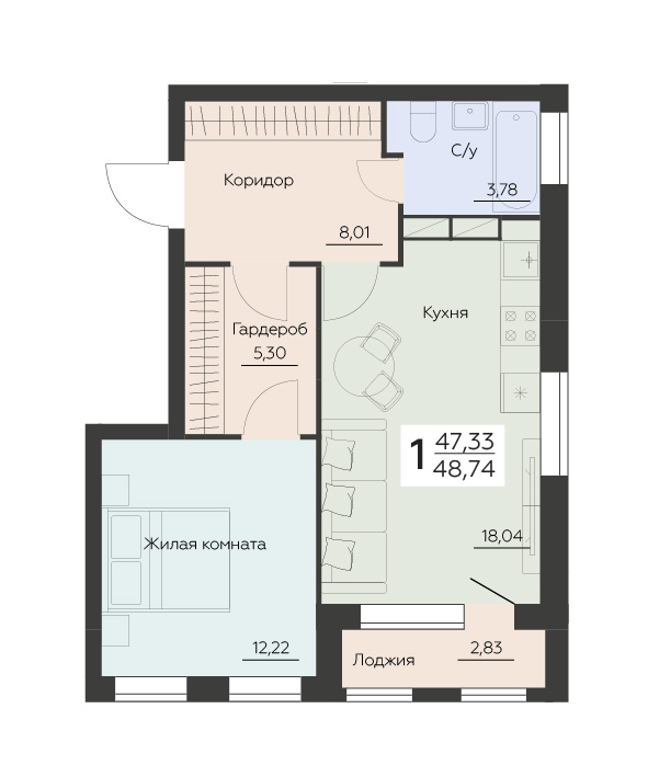 Квартира 1-комнатная квартира