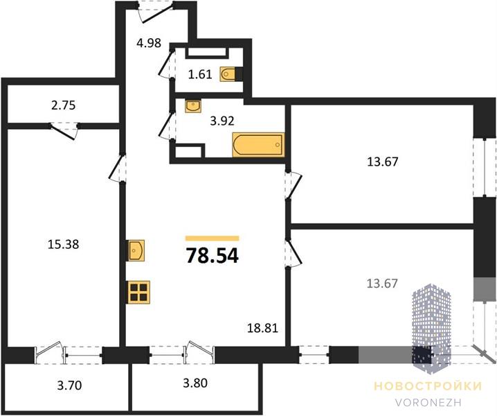 Квартира 3-комнатная квартира