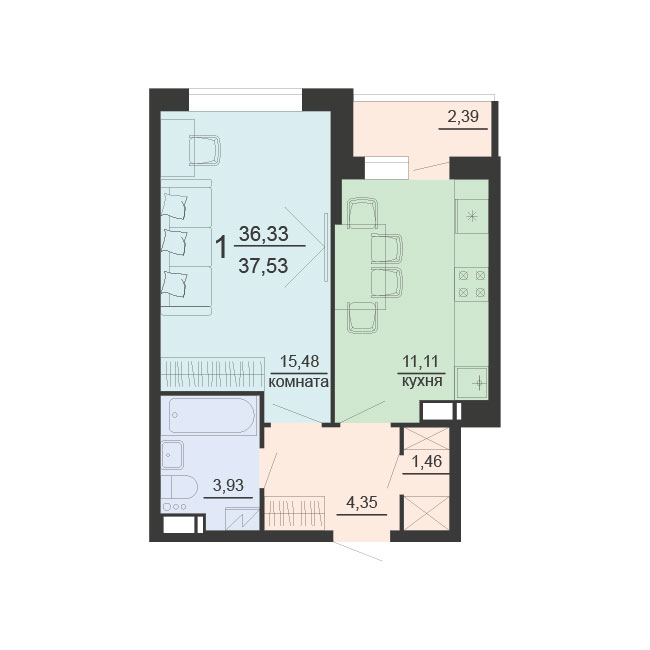 Квартира 1-комнатная квартира